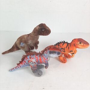 🔥Lot Of 3 Jurassic World Dinosaur Plush Toys Brown Orange Grey/Red P7